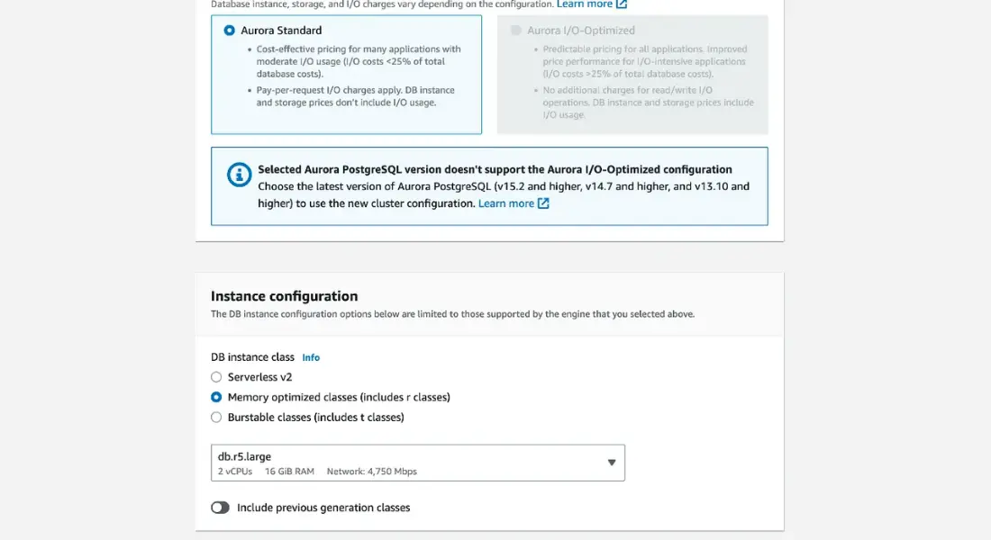 Choose the suitable DB Instance class
