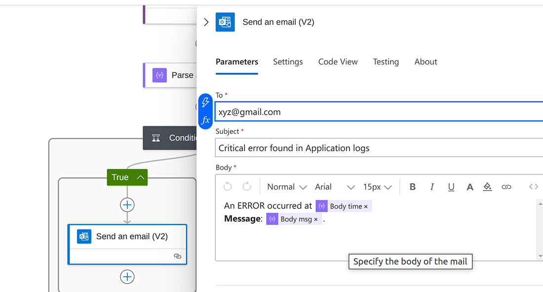 Configure the email details