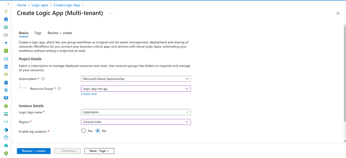 create the logic app
